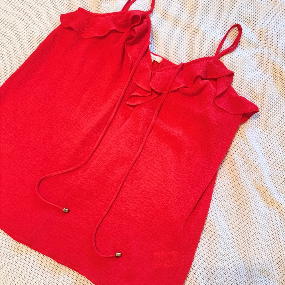 ELLA MOSS Scarlet Red Ruffle Tank Top - Sleeveless Blouse - Picture 3 of 10